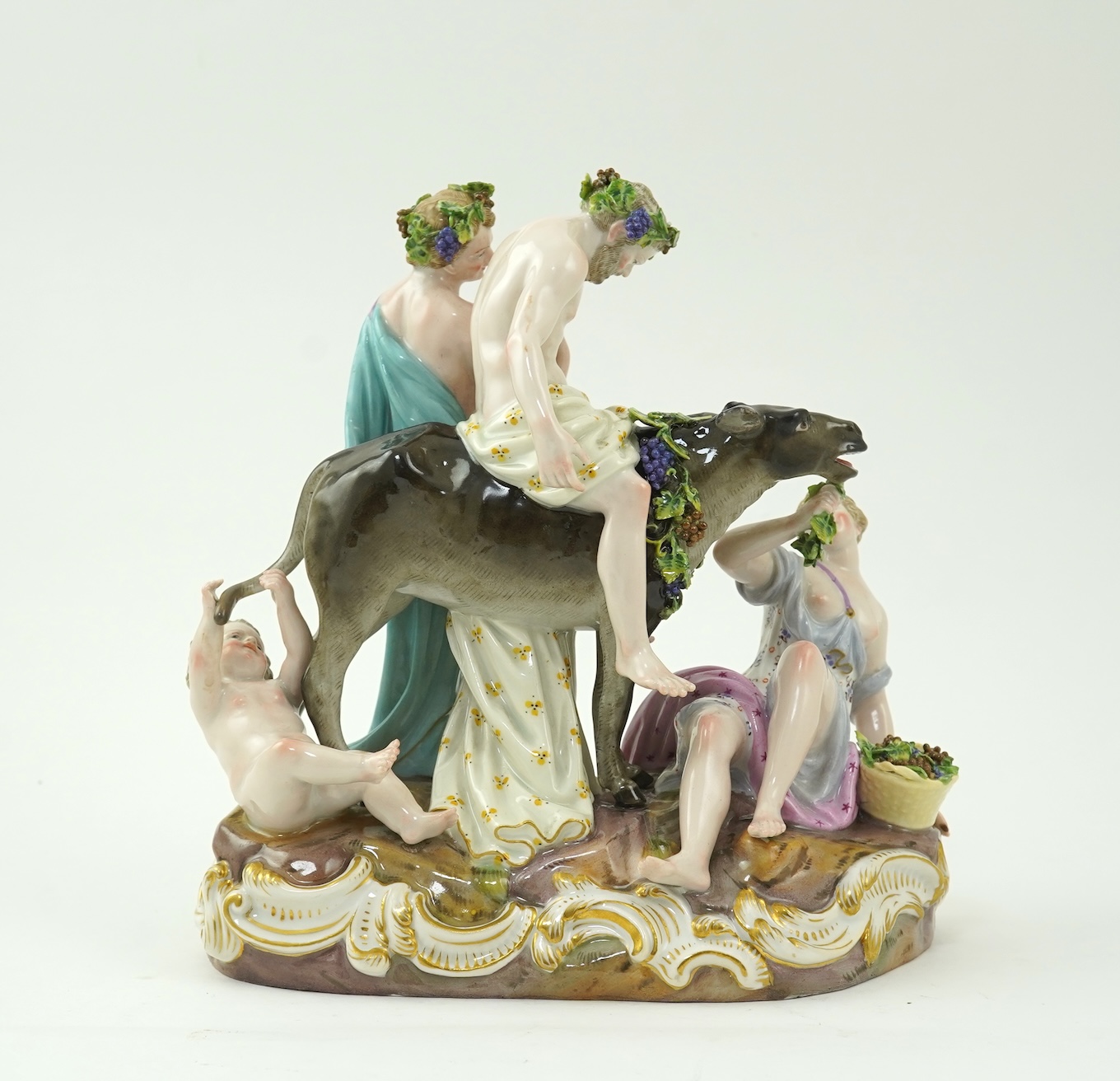 A Meissen figure group of the Drunken Silenus, after a model by J J Kändler, 19th century